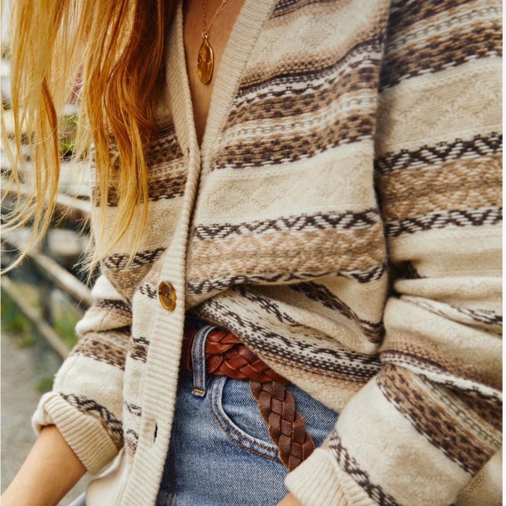 Faherty Women's Fair Isle Striped Cardigan Sweater